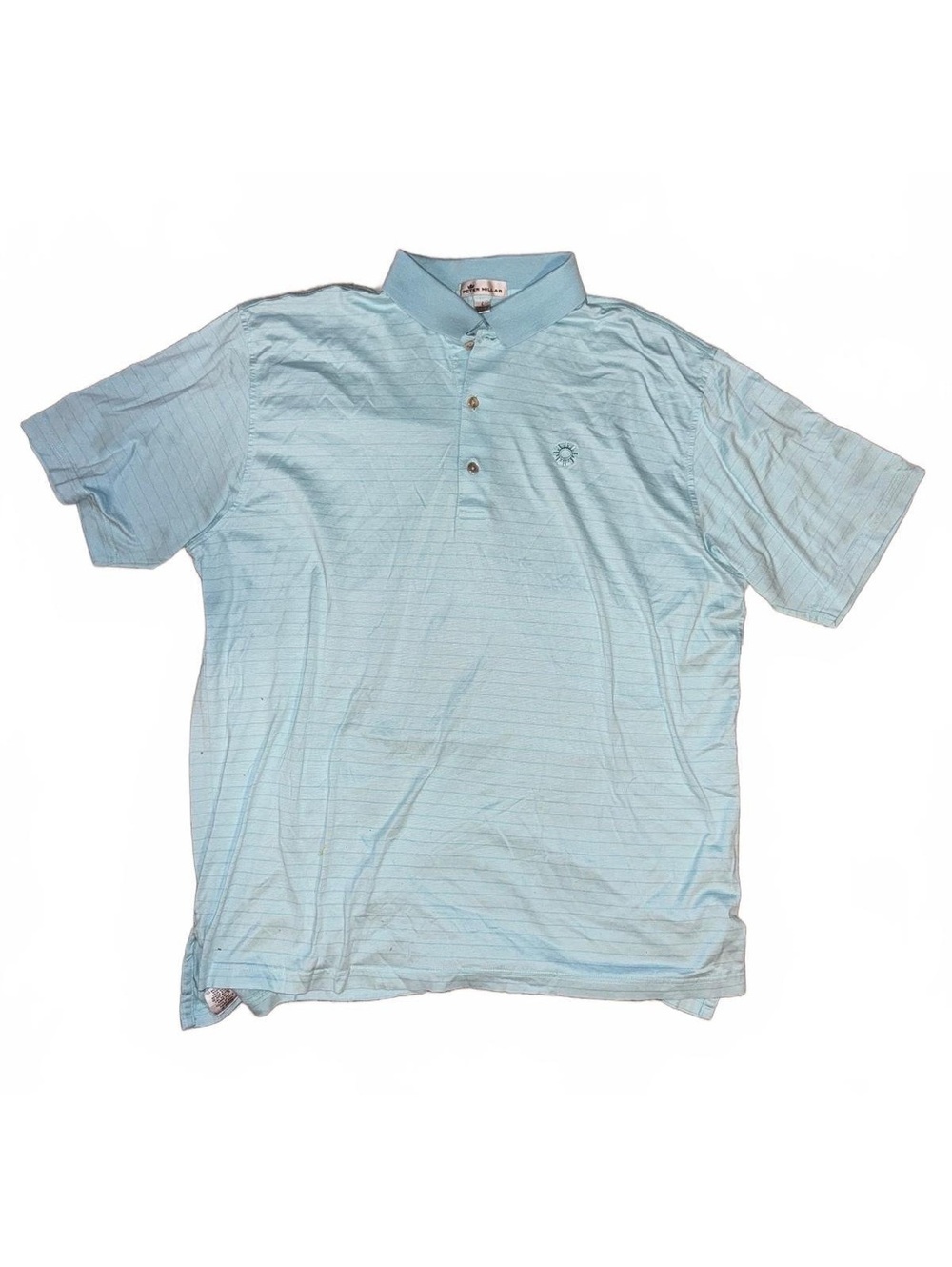 Peter Millar Men’s Large Light Blue Striped Cotton Polo Shirt